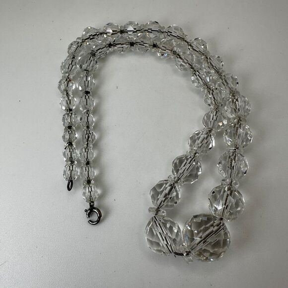 15" Vintage graduated rock crystal all strung on a sterling silver chain! - Picture 5 of 16